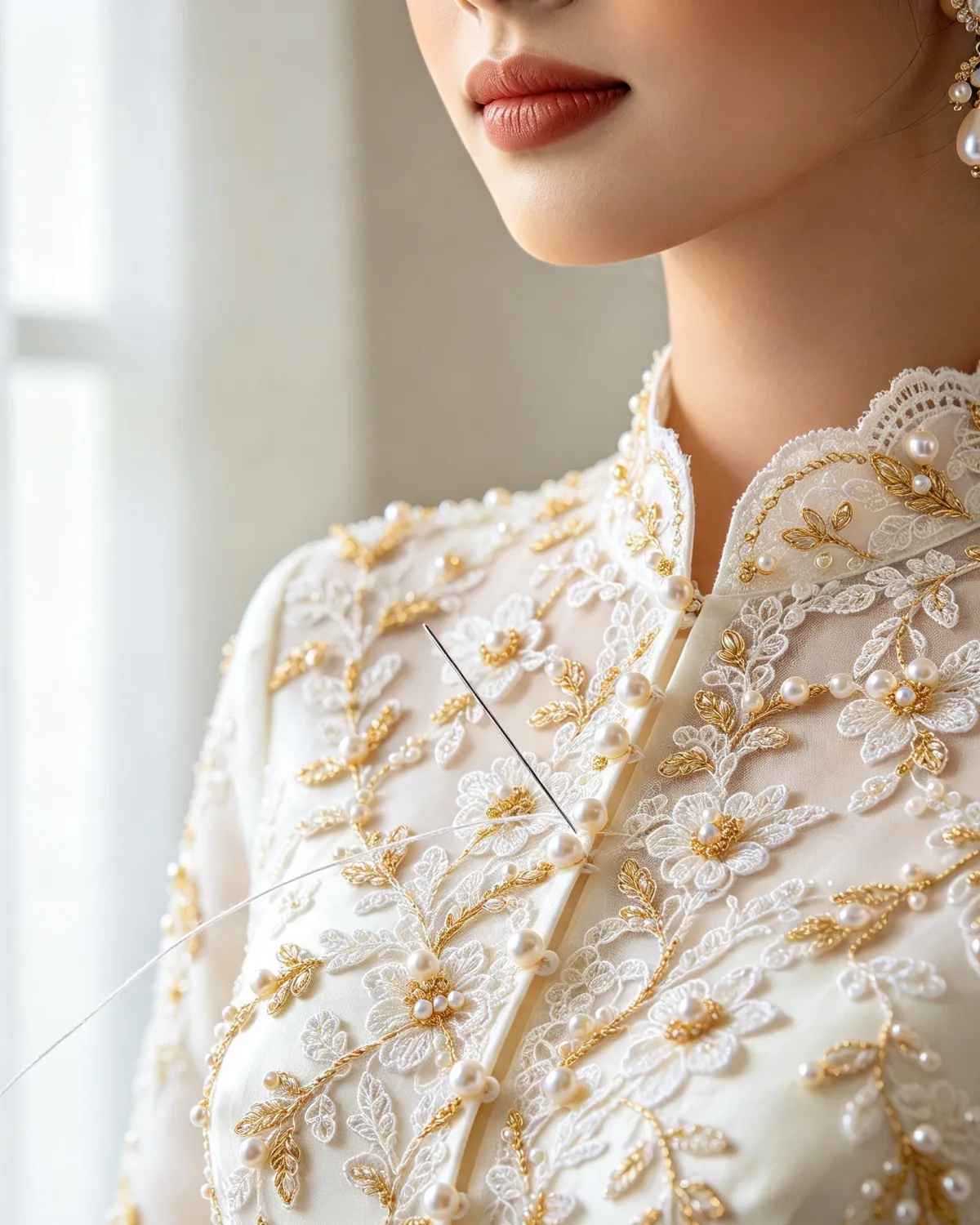 Detail jahitan payet pada kebaya